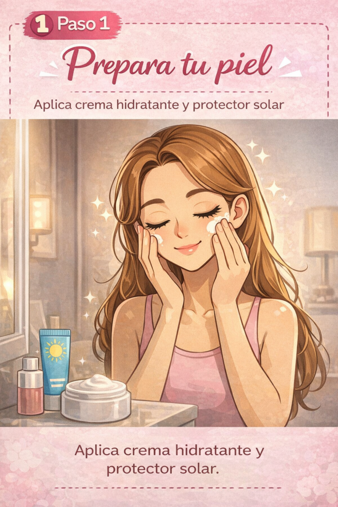 Maquillaje en 5 minutos Mujer aplicando crema facial.