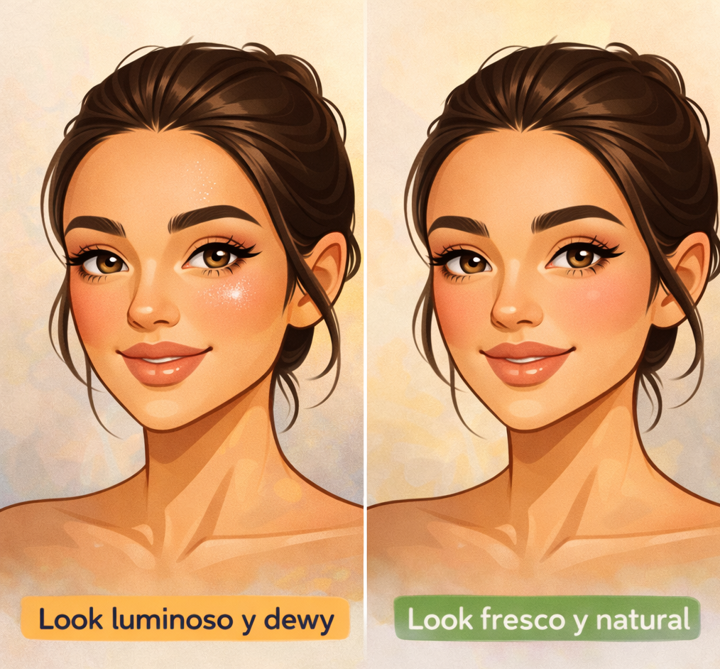 Maquillaje para principiantes Comparación de maquillaje luminoso y natural.