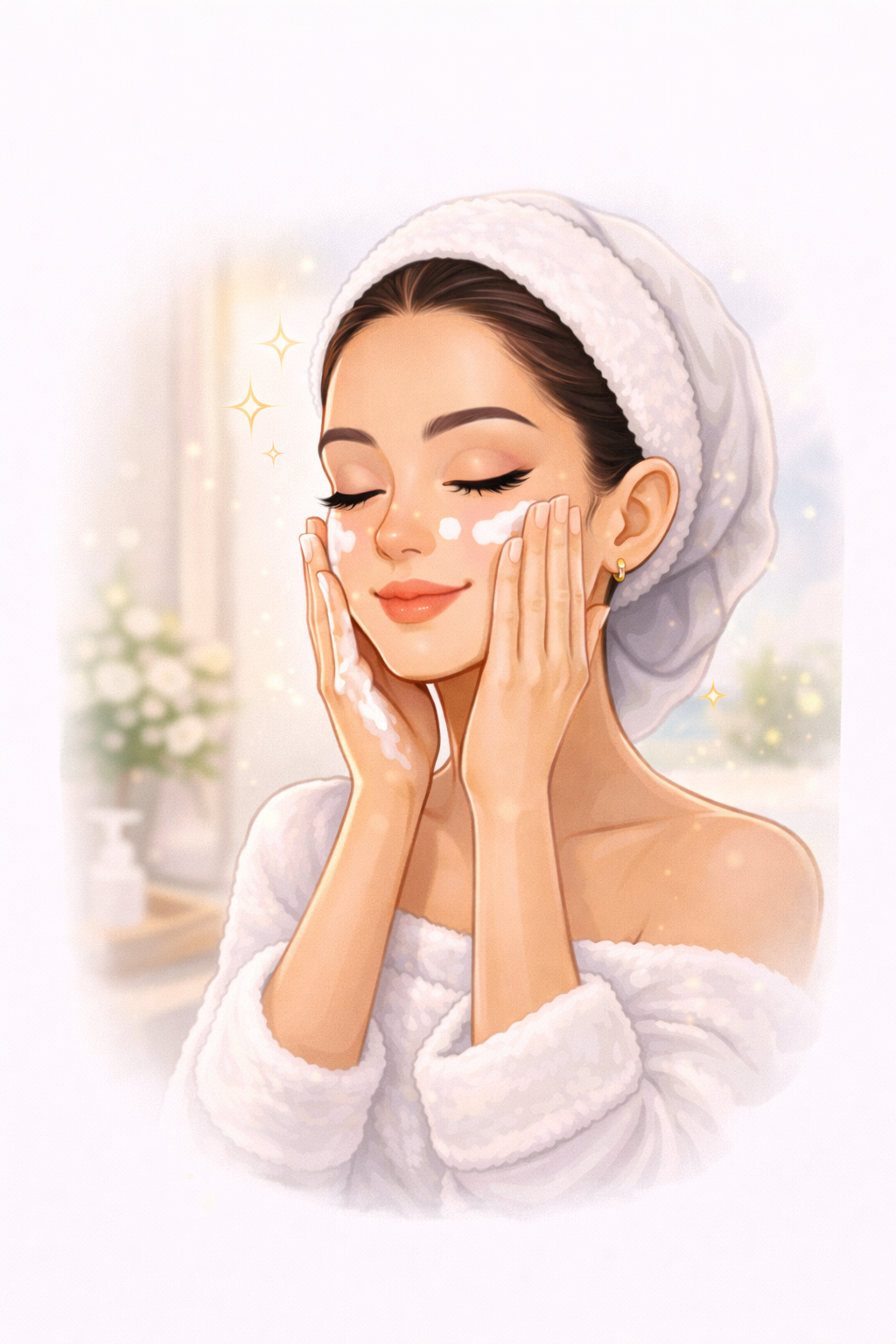 Rutina sencilla. mujer aplicando crema facial en las mejillas