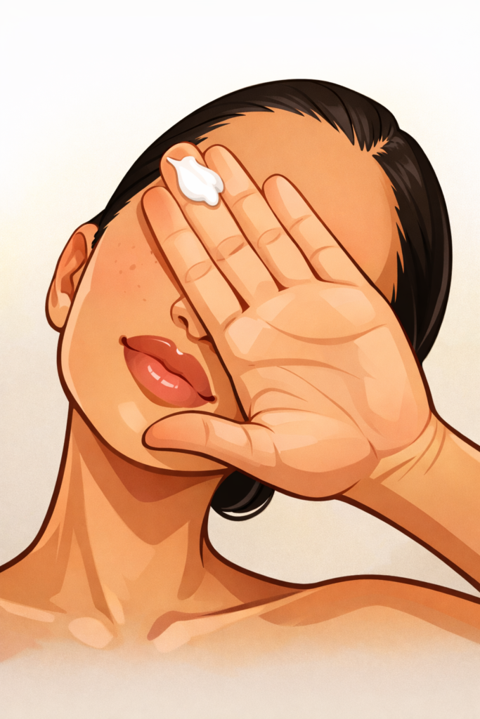 Maquillaje para principiantes Aplicación de crema facial en el rostro.