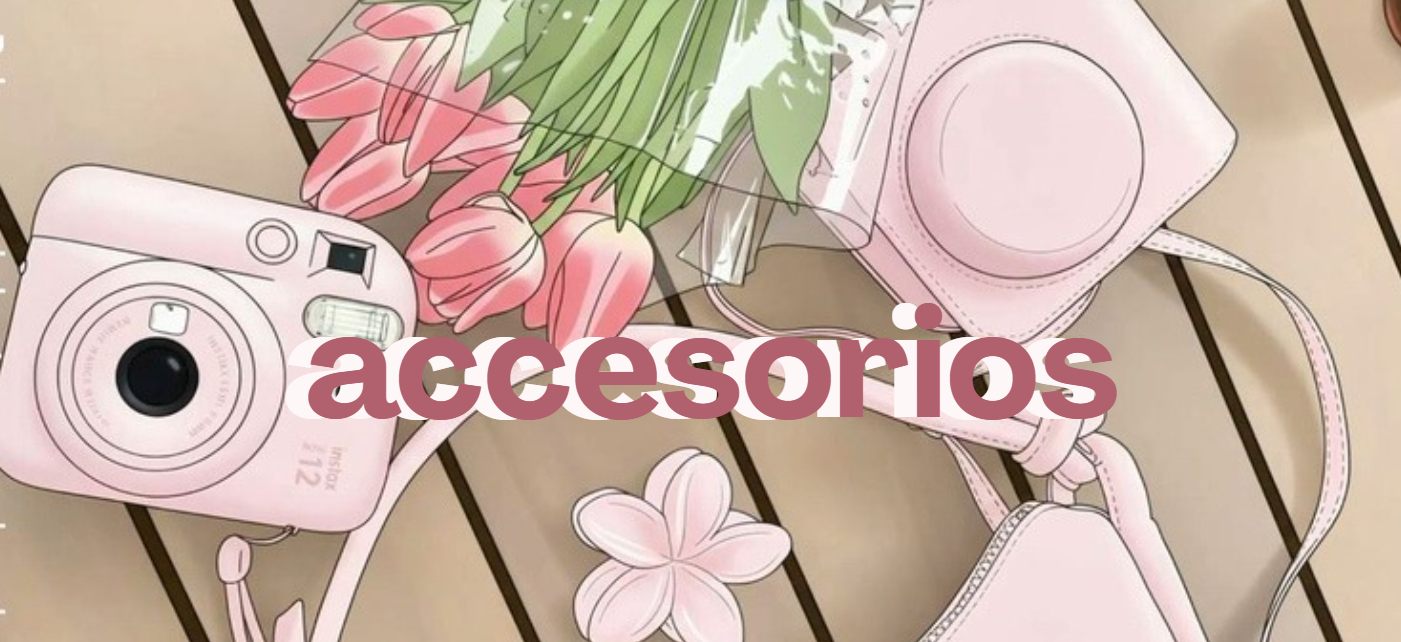 Outfits y complementos. Accesorios en tonos rosa con cámara y bolso.