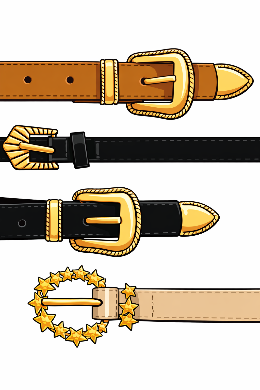 Accesorios cinturones elegantes con hebillas doradas