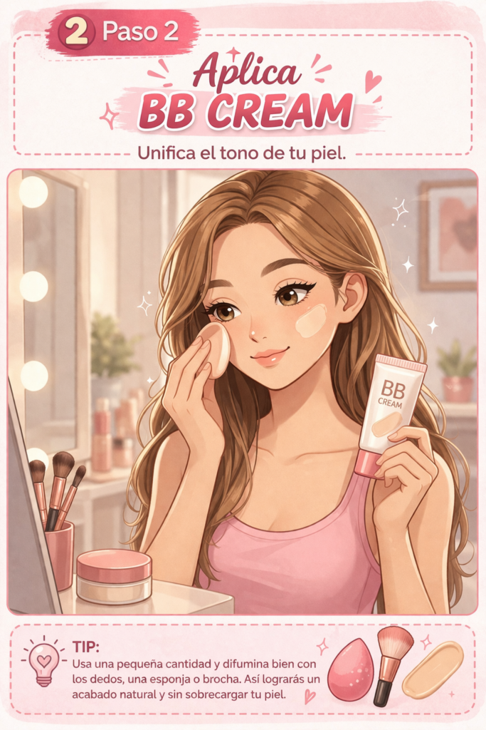 Maquillaje en 5 minutos mujer aplicando base o bb cream