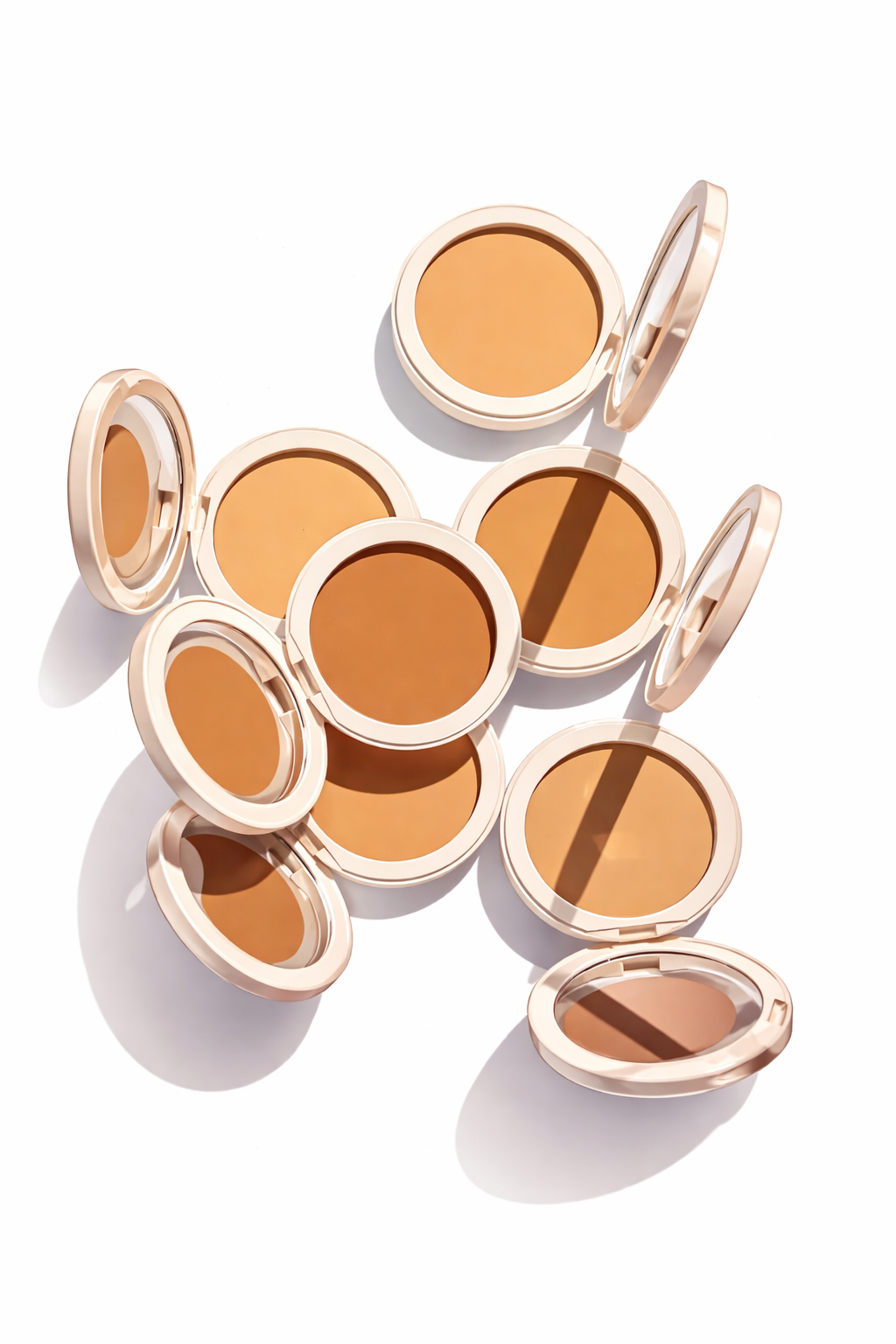 Básicos para maquillaje Polvos compactos en distintos tonos para un acabado uniforme