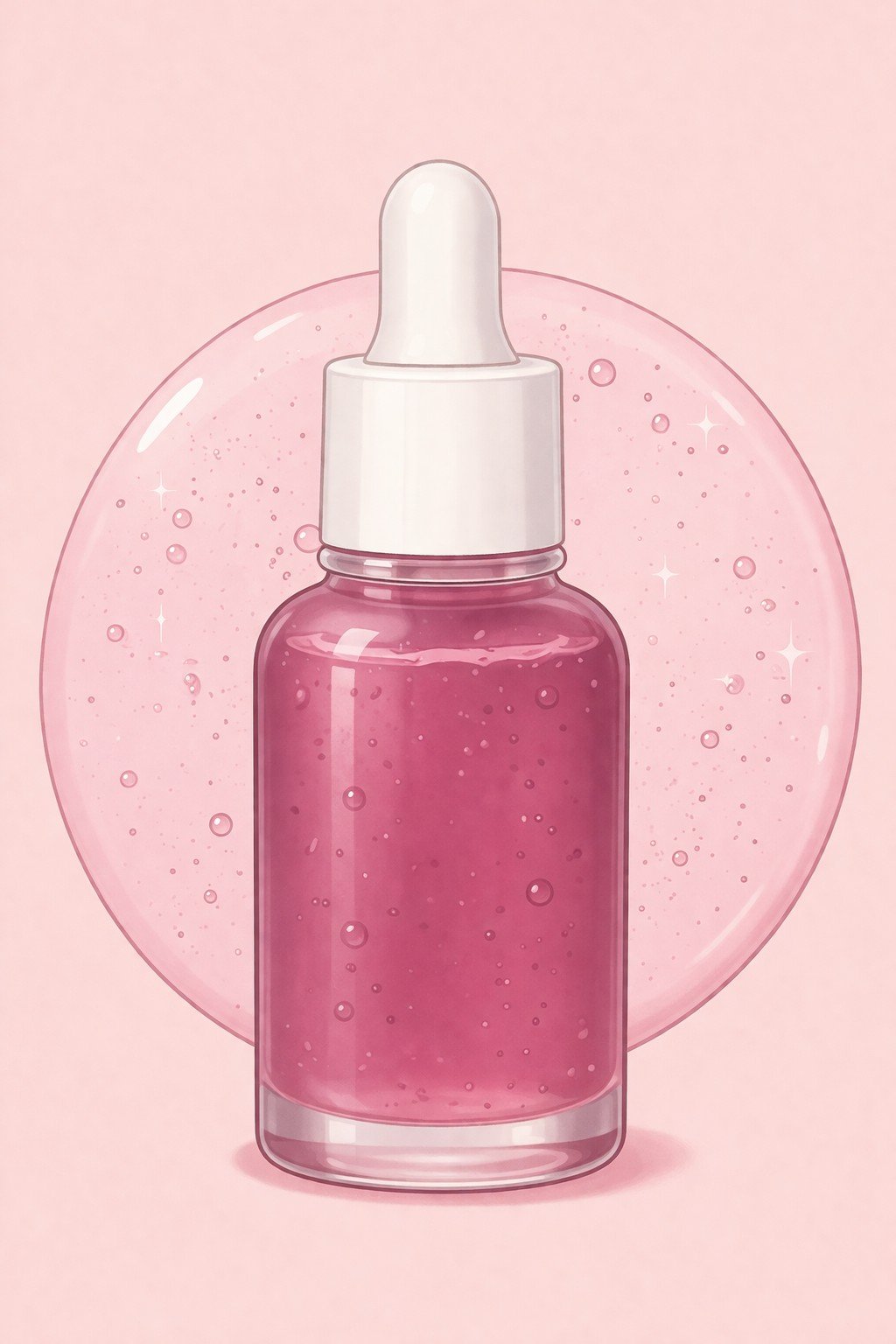 Frasco con gotero de suero facial rosa con textura ligera.